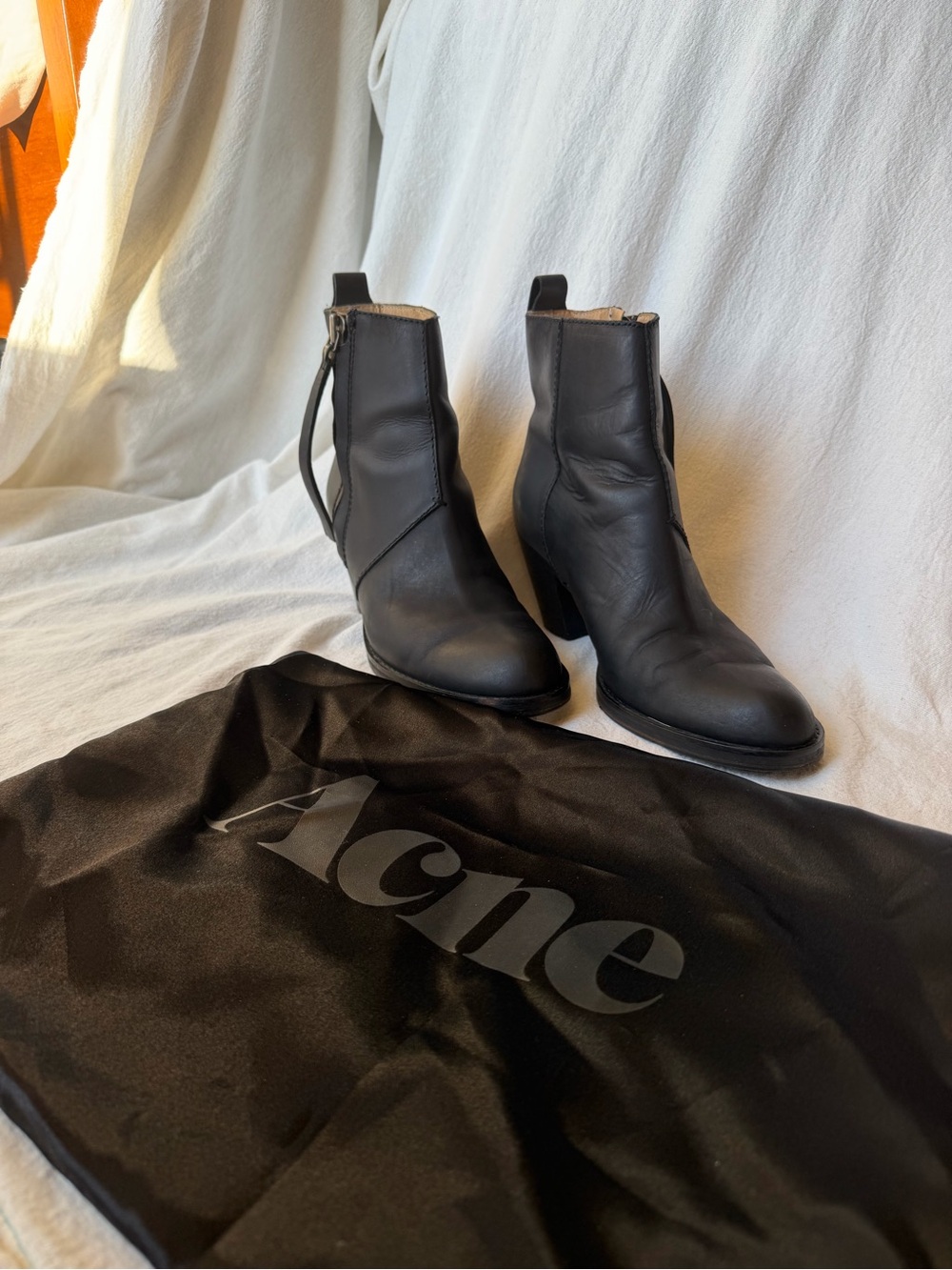Acne Studios Pistol Black Leather Ankle Boots w/ Dust Bag